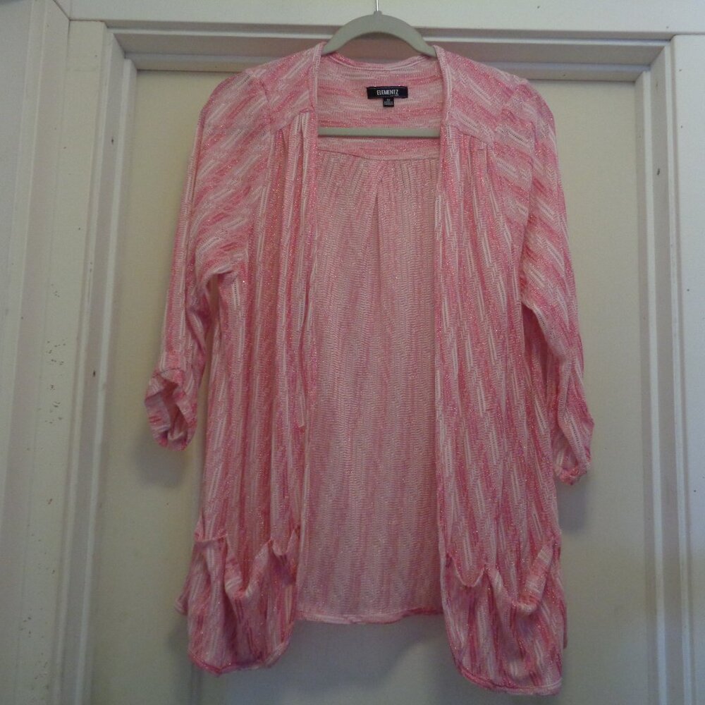 BARBIECORE COQUETTE SOFT GIRL ELEMENTZ DRAPED PINK & WHITE THIN JACKET 1X